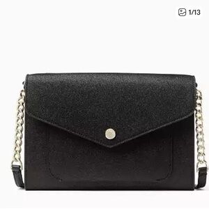 💕SPOTLIGHT💕Kate Spade Tinsel Flap Envelope Black Sparkle Crossbody Bag